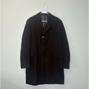 VTG 90s ETRO MILANO Brown Wool Overcoat Striped Lining Made In Italy 52 US 42